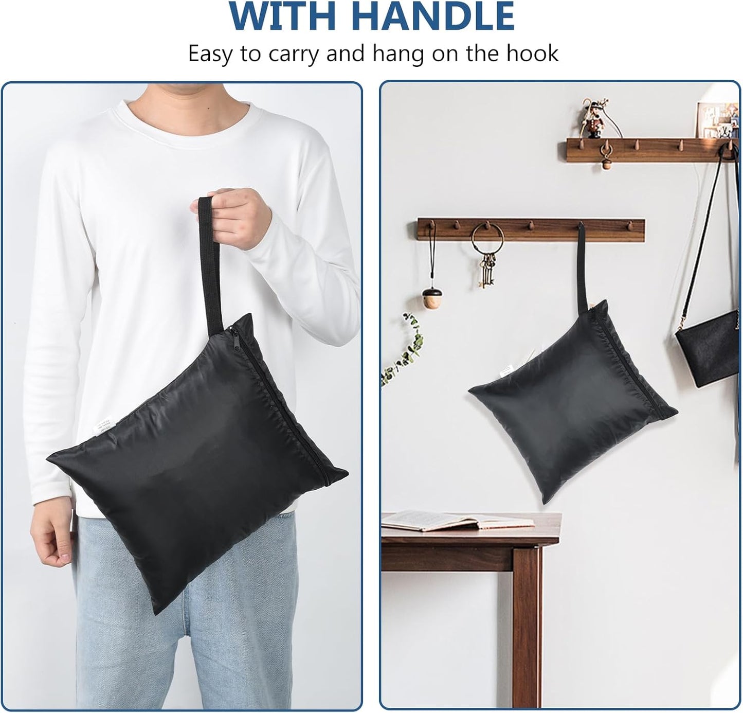 OTraki 2PCS Small Wet Bag for Swimsuit 12x14 Inch Wet Clothes Bag with Handle & Zippered Reusable Wet Dry Bag Waterproof Storage Bag for Beach Pool Yoga Gym, Black