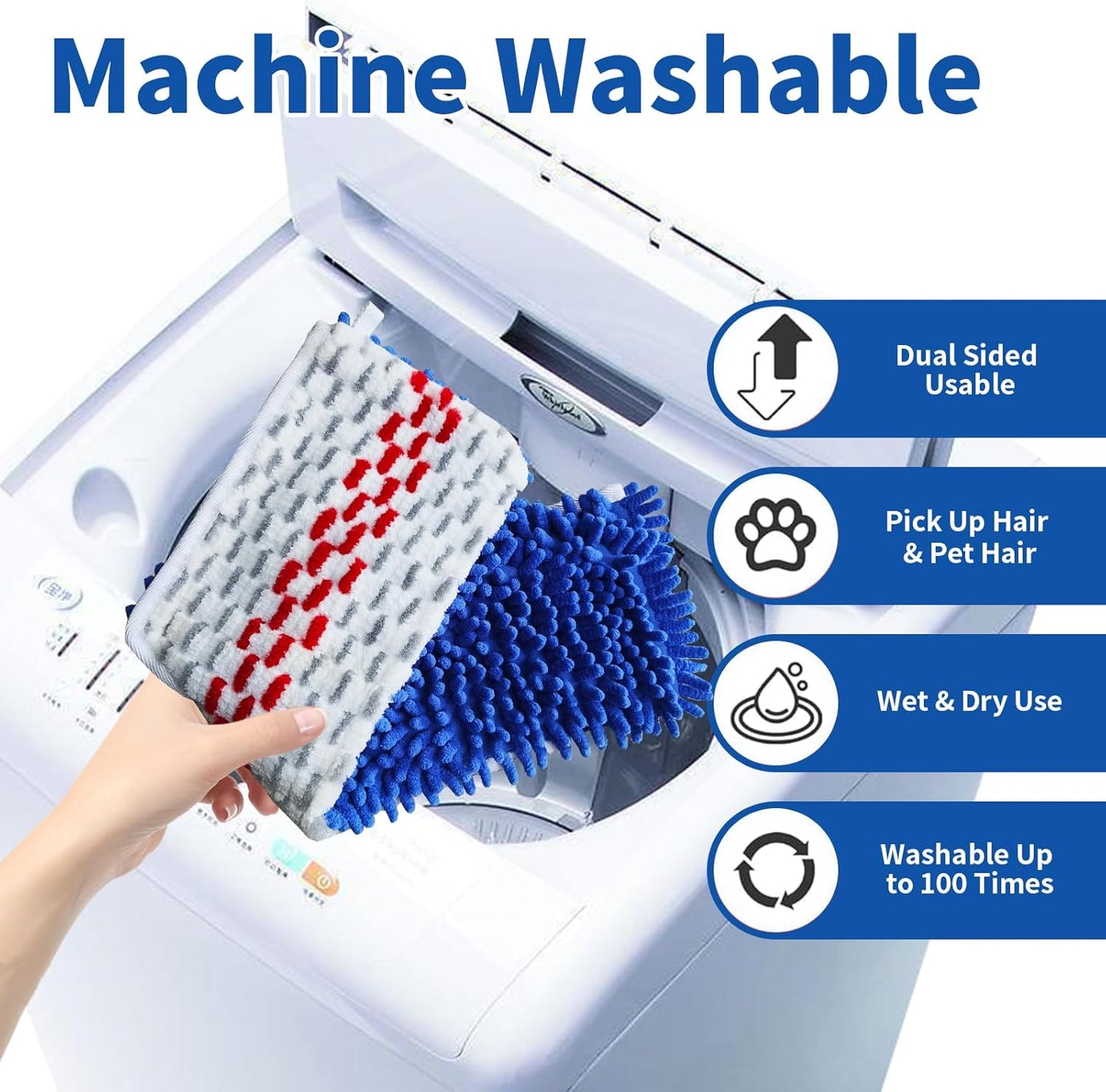 2 Pack Flip Mop Refills Compatible with O Cedar Mop, Flat Dust Mop Head Replacement for Dry & Wet Use, Chenille + Microfiber Mop Cover Pad for Deeper Cleaning, Double Sided Use for Hardwood Floor