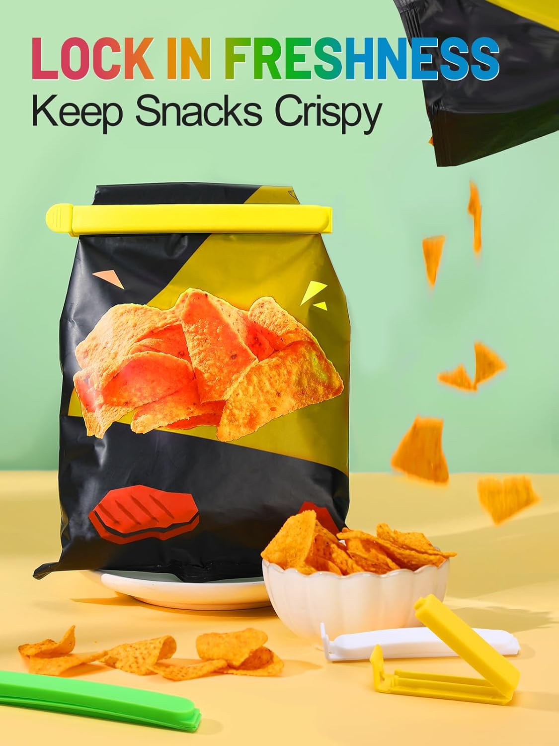38 PCS Colorful Chip Clips - 4 Sizes Good Sealing Bag Clips for Food Snack Storage, Keeps Coffee, Bread, Cookies Fresh (6.3", 5", 3.5", 2.3")