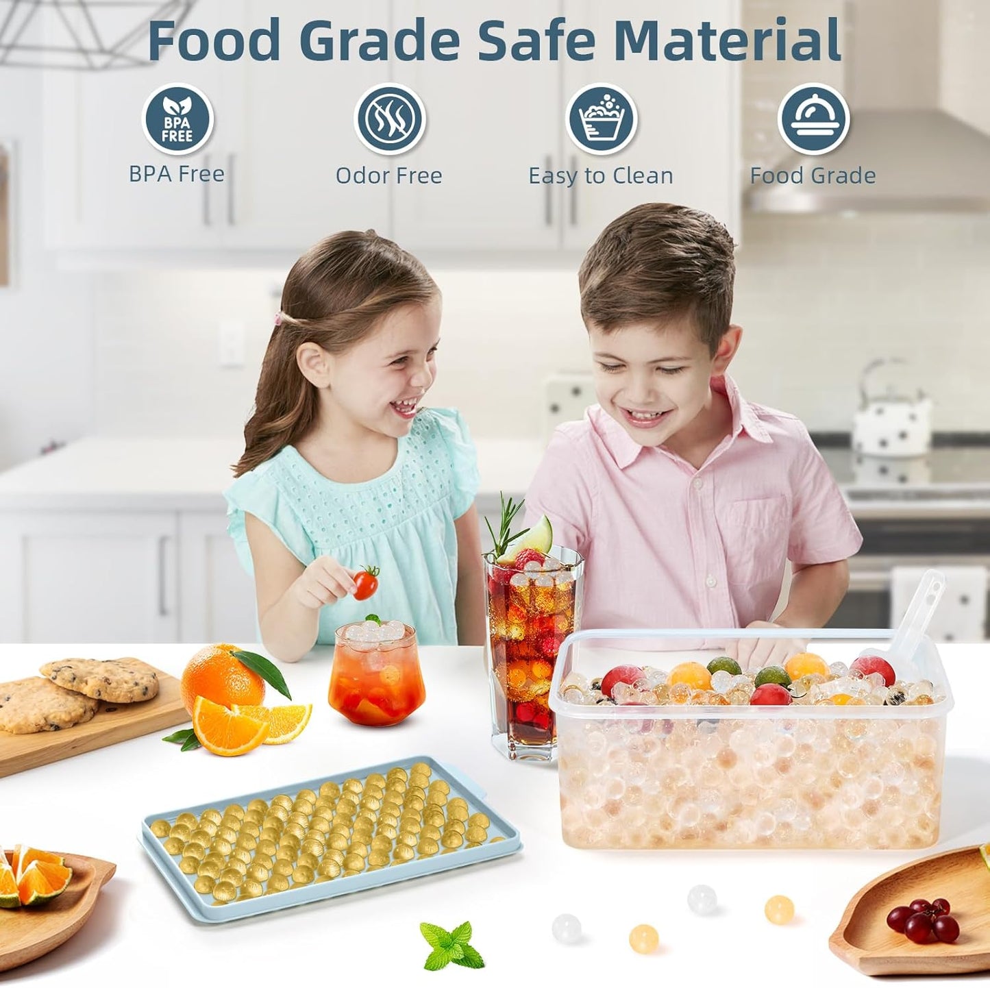 WIBIMEN Mini Ice Cube Trays, Small Tiny Round Pebble Crushed Nugget Ice Trays for Freezer with Lid - Chilling Drinks Coffee Juice(4 Pack/0.55In - Blue)