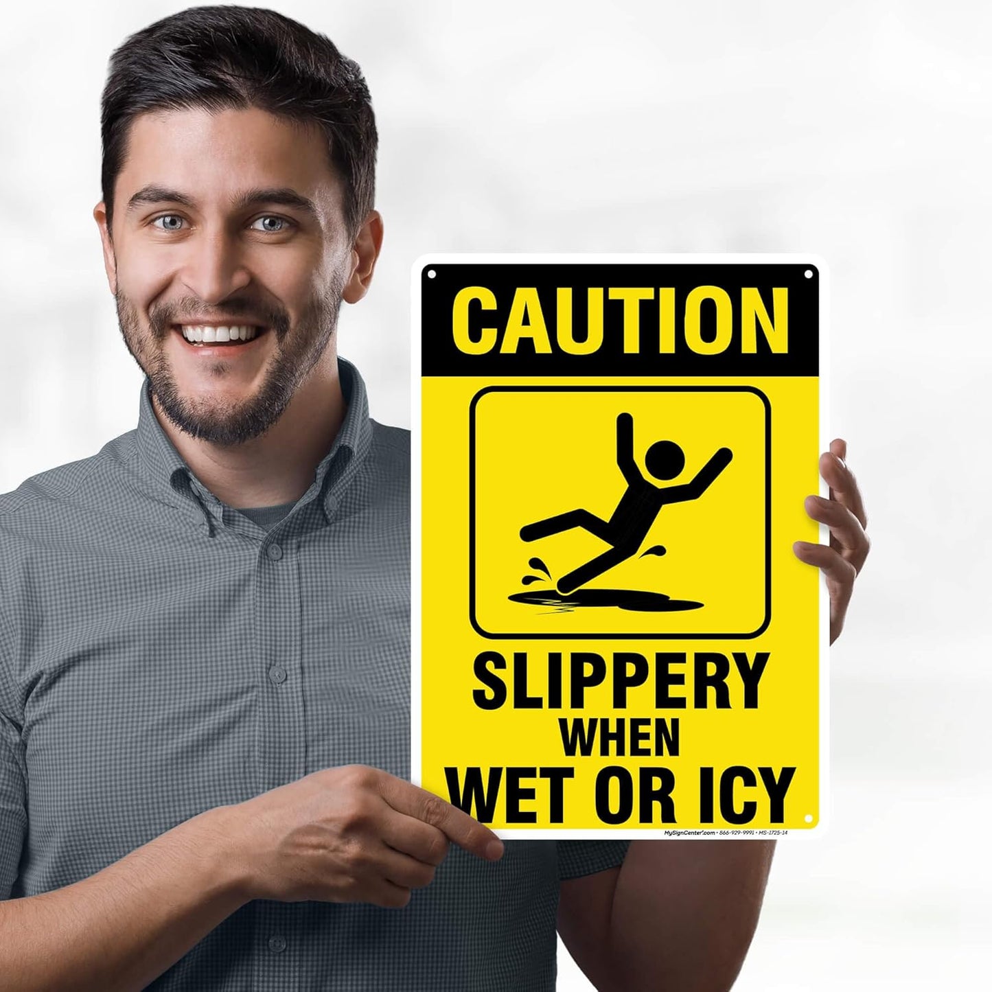 Caution Slippery When Wet Sign or ICY Sign, 10"x14" 0.40 Aluminum, Fade Resistance, Indoor/Outdoor Use, USA MADE By My Sign Center