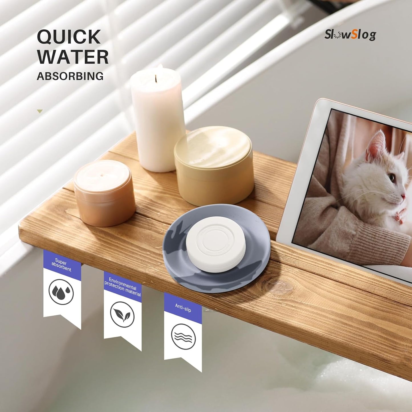 Diatomite Soap Dish Holder, Water Absorbent Stone Soap Dish, Quick Dry Stone Soap Holder, Diatomaceous Earth Bath Tray for Hand Soap, Sponge Holder, Gray