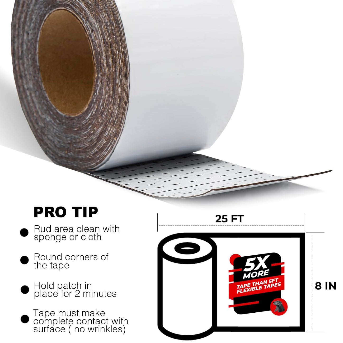 White RV Roof Sealant Tape, 8" x 25' Waterproof Repair Seal Tape – Extra Thick, UV-Resistant, Weatherproof Patch for Permanent Leak Sealing on RVs, Trailers, and Mobile Homes