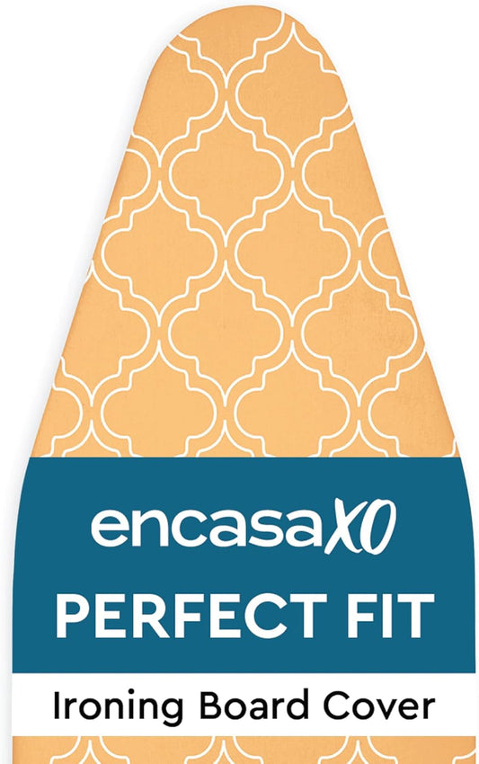 Encasa XO Ironing Board Cover and Pad 42"x14" - Thick 3mm Felt Padding, Drawstring Tightening & Lock, Easy Fit, Scorch & Stain Resistant, Fits Medium Ironing Board - Peach Tiles