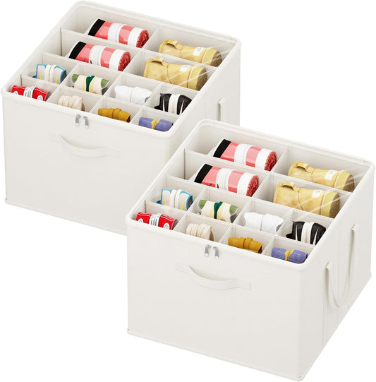 Lifewit Shoe Storage Organizer for Closet Fits 12-16 Pairs, Fabric Large Shoe Box Storage Container with Clear Cover, Foldable Bins Fit for Boots Heels Sneakers 17"(L) x 17"(W) x 12.5"(H) 2 Pack White