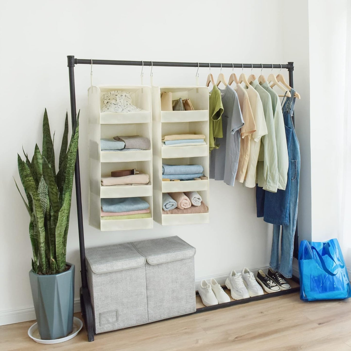 GRANNY SAYS 4-Shelf Hanging Organizer, Closet Hanging Shelves, Space Saver for Bedroom & Living Room, Beige, 2-Pack