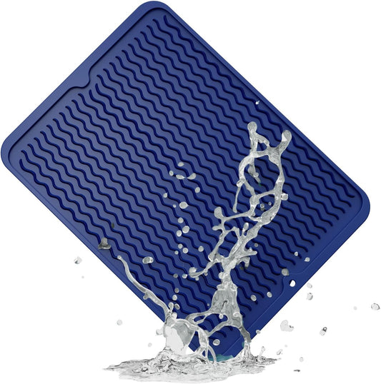ZLR Silicone Dish Drying Mat for Kitchen Counter, Eco-Friendly Fast Dry Dish Mat, Easy Clean Multi Usage Drying Matt, Heat Resistant Trivet, 12" x 16" Large, Midnight Blue