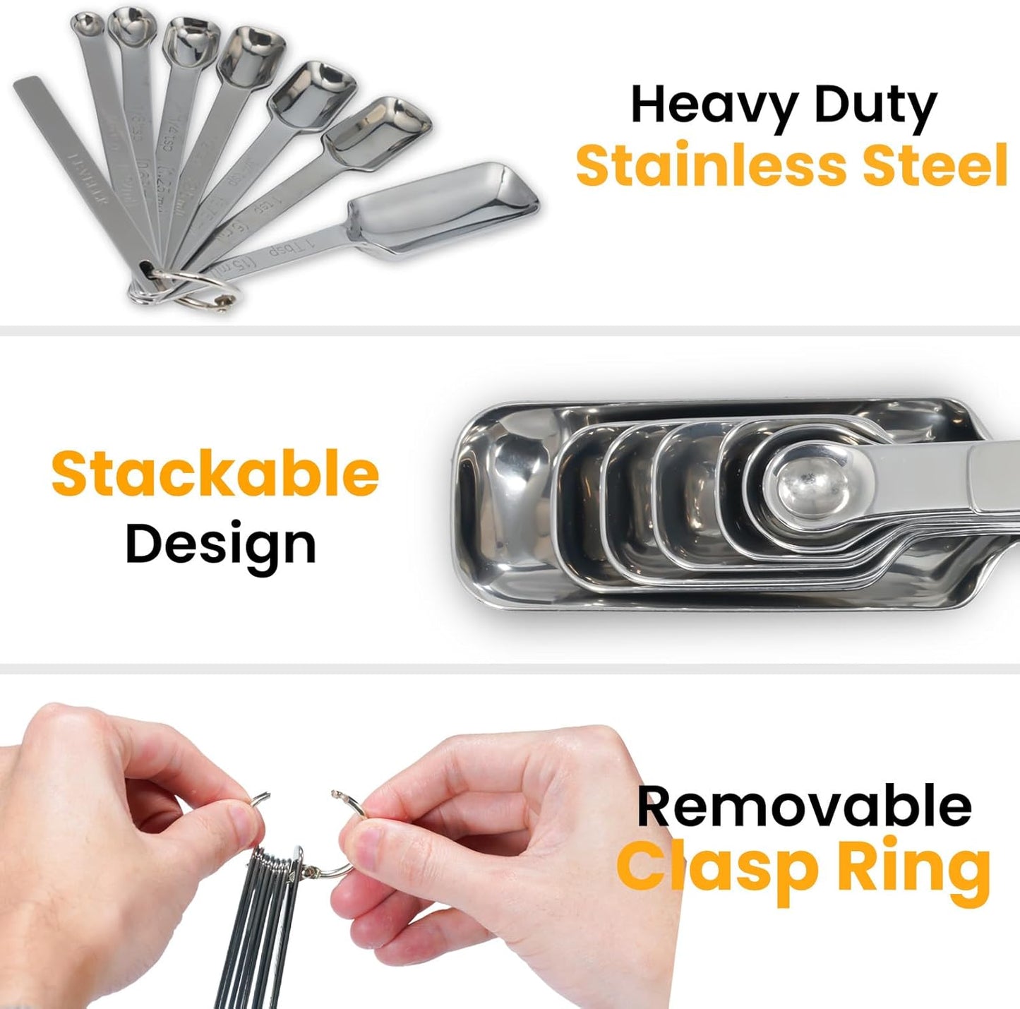 Stainless Steel Measuring Spoons Set of 13, Includes 7 Rectangular Measuring Spoons, 1 Leveler & 5 Tiny Spoons, Compact Spoons Design for Spice Jars, Ideal for Dry and Liquid Ingredients