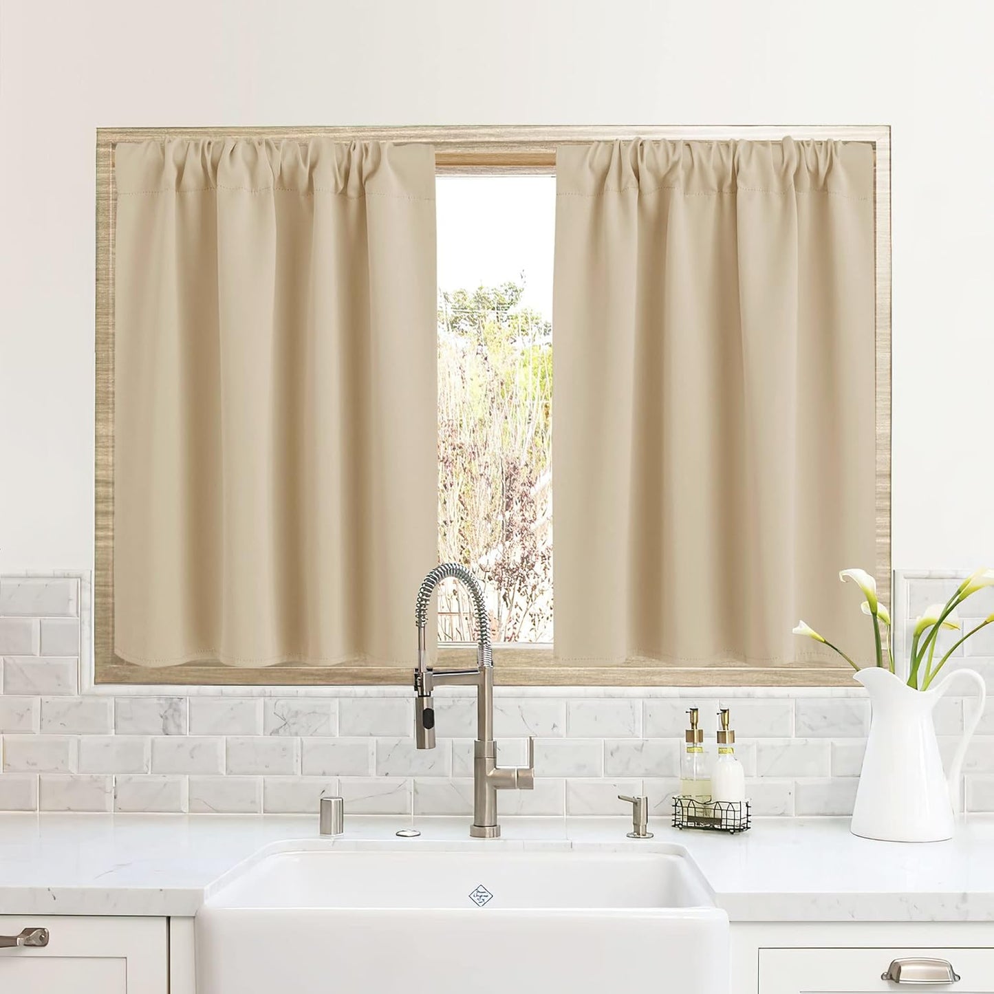 RYB HOME RV Camper Door Window Curtains -Blackout Privacy Curtains & Drapes for Bathroom Bedroom Kitchen Portable Travel Trailer Small Window Decor, W 34 x L 24, Biscotti Beige, 2 Panels