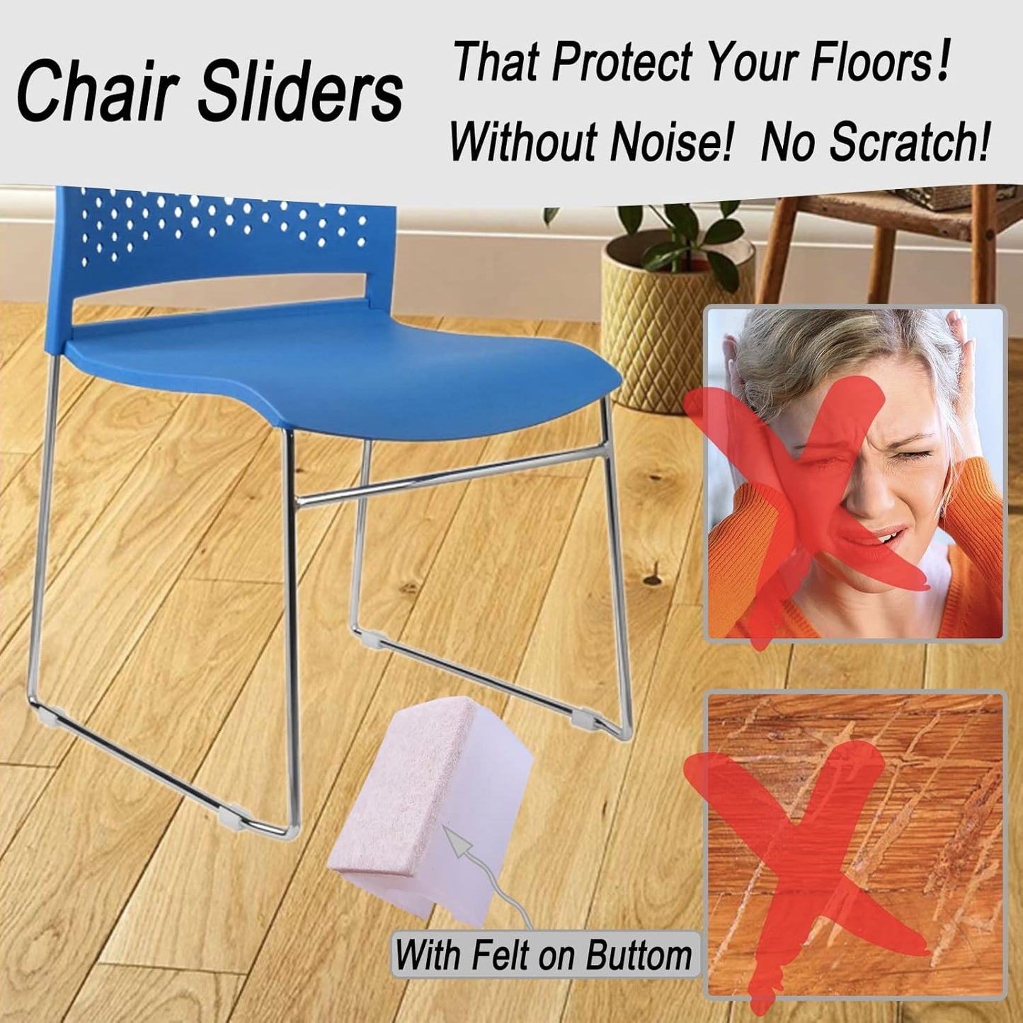 Rectangle U Shaped Chair Leg Tips Caps with Felt Pads,Furniture Feet Protector Slide Smoothly Glides No Scratches No Noise Protect Hardwood Floor,Fit 10mm(25/64inch) Diameter Tubular Leg (White 8PCS)