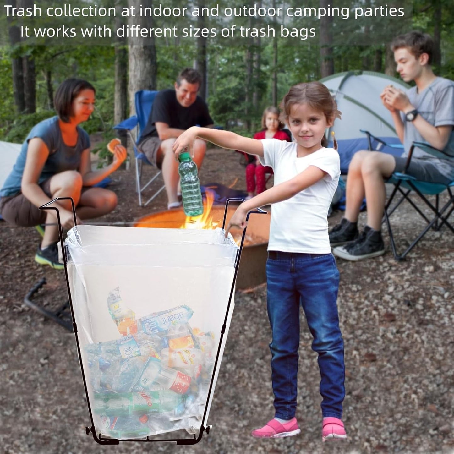 Garden Trash Bag Holder - Outdoor Leaf Bag Support Stand Multi-Use Metal Garbage Bag Holder Frame Holds 30-45 Gallons Bag for Leaves, Camping, Yard Weeding, Lawn Party