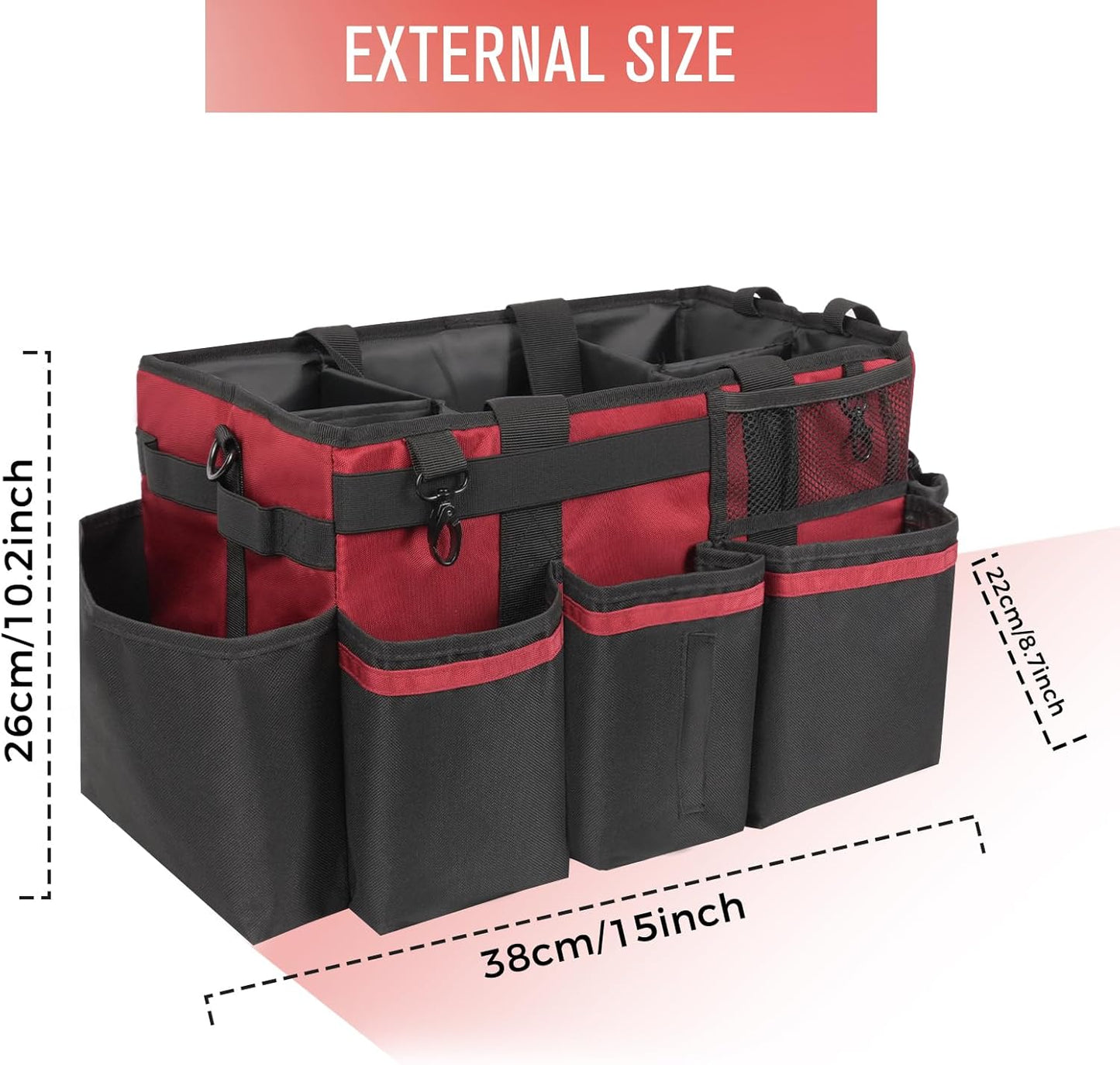 Wearable Cleaning Caddy, Cleaning Caddy Supplies Organizer with Handle & Shoulder Straps for Housekeepers, Under Sink & Car Cleaning Tool Organizers Bag with 4 Foldable Divider (Wine)