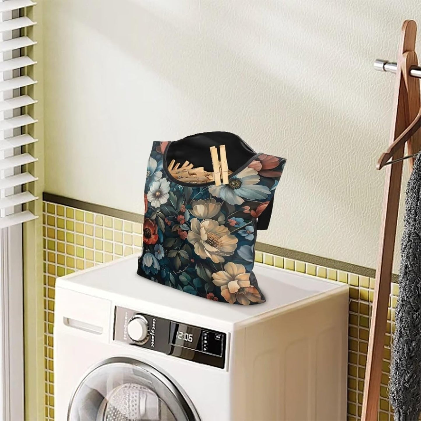 Art Flowers Clothes Pin Bags Clothespin Bag Holder Clothespin Holder 14.5 x 12 Inch Clothespin Bag for Clothesline Outdoor Outside Laundry Room Lightweight Clothespin Bag for Easy Hang, CZB94