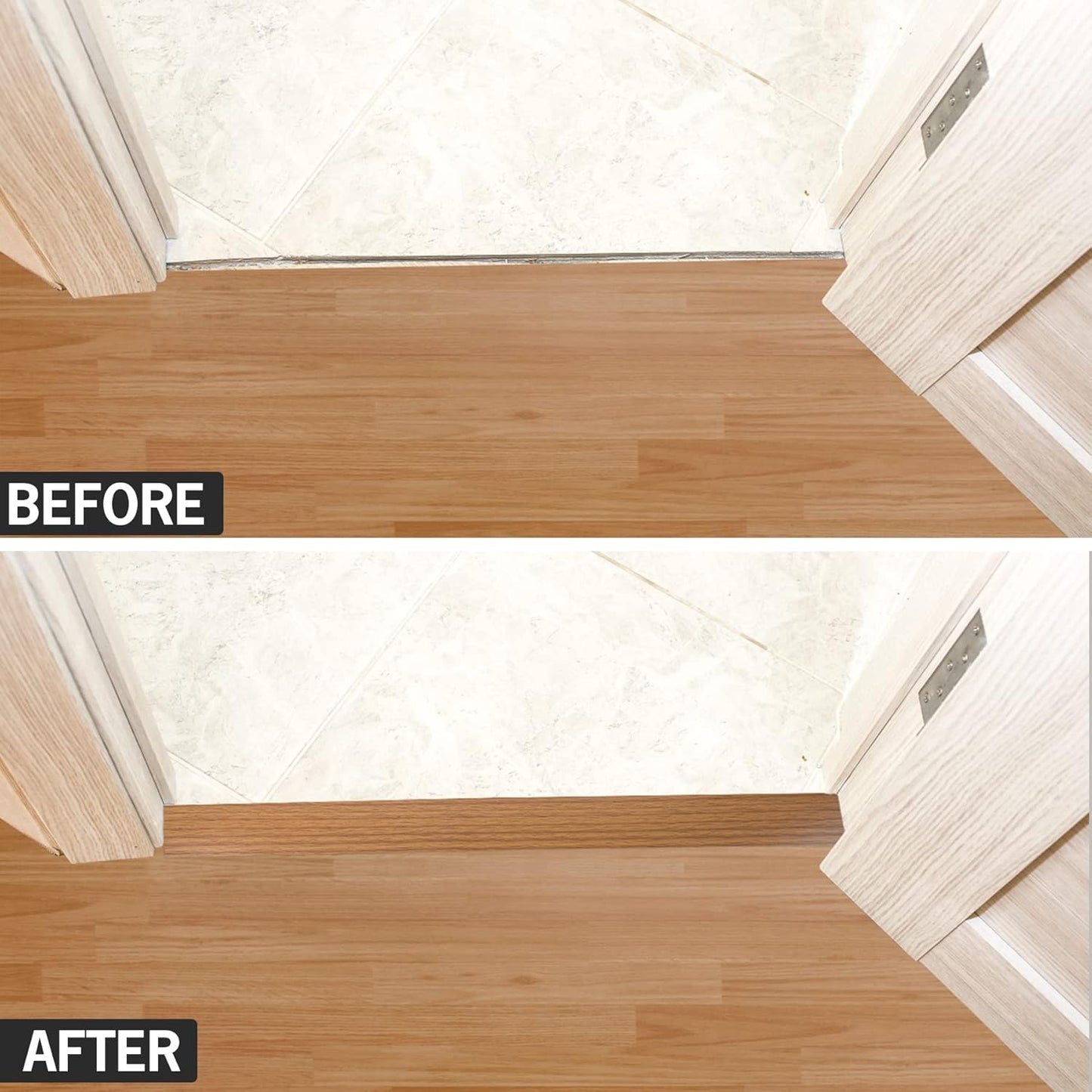 16.4Ft Floor Transition Strip Self Adhesive Vinyl Cover Floor Strip Flat Divider Transition Strip Wood Grain Design for Laminate Floor Gaps and Doorway Transitions (16.4Ft x 2 Inch, Light Brown)