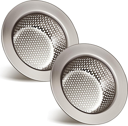 Retisee 2 Pcs Sink Strainer Stainless Steel Kitchen Sink Drain Strainer Basket Cover Mesh Hair Food Catcher, Large Wide Rim of 4.4 Diameter(Brushed Silver)