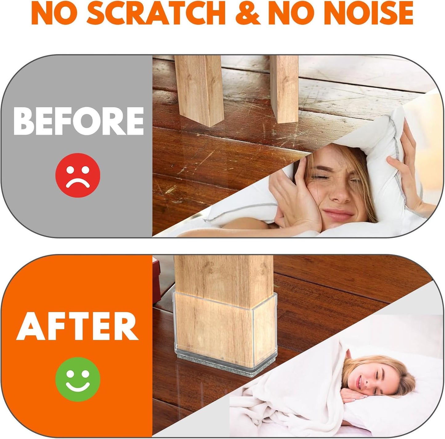 Rectangle Chair Leg Protectors for Hardwood Floors,16 PCS Silicone Covers to Protect Wood Tile Floors Felt Pads Furniture Leg Caps Reduce Noise. Easy to Move. (Clear,0.75 x 2 Inch, Rectangular)