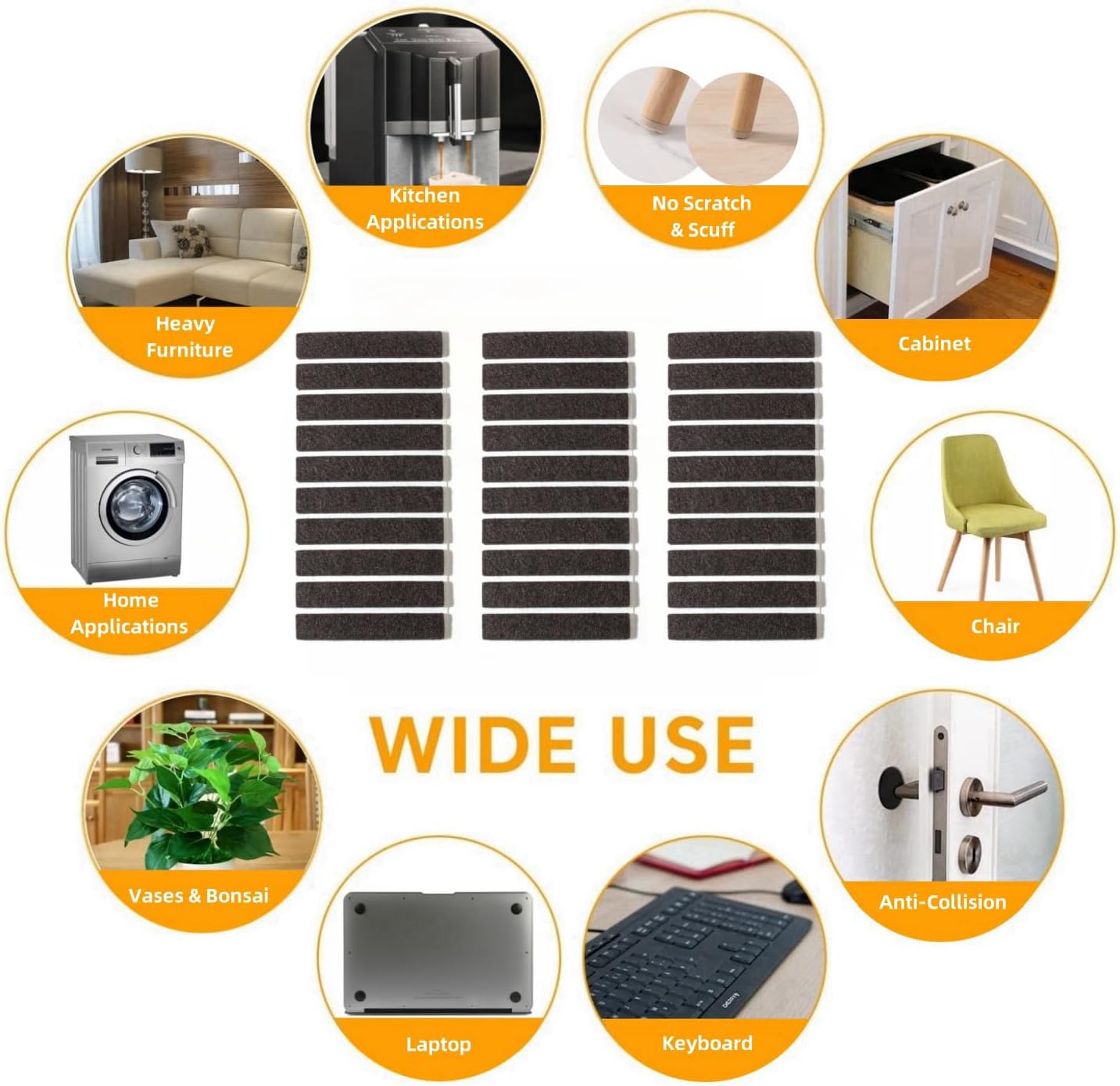 Furnigear Felt Strips with Adhesive Backing for Furniture - Felt Furniture Pads for Hardwood Floors, Furniture Chair Feet Felt Pads, Furniture Floor Protector Sliders 30 Pcs 3 x 1/2" Rectangular Brown