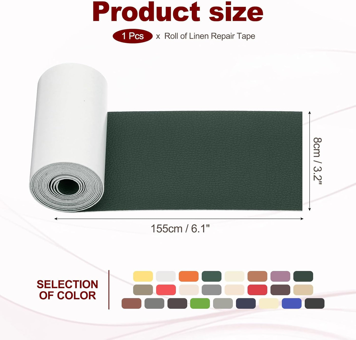 PATIKIL Leather Patches Tape for Furniture, 3.2 x 61 Inch Self Adhesive Vinyl Leather Repair Kit Cover Sheet for Couch, Sofa, Car Seats, Office Chair, Dark Green