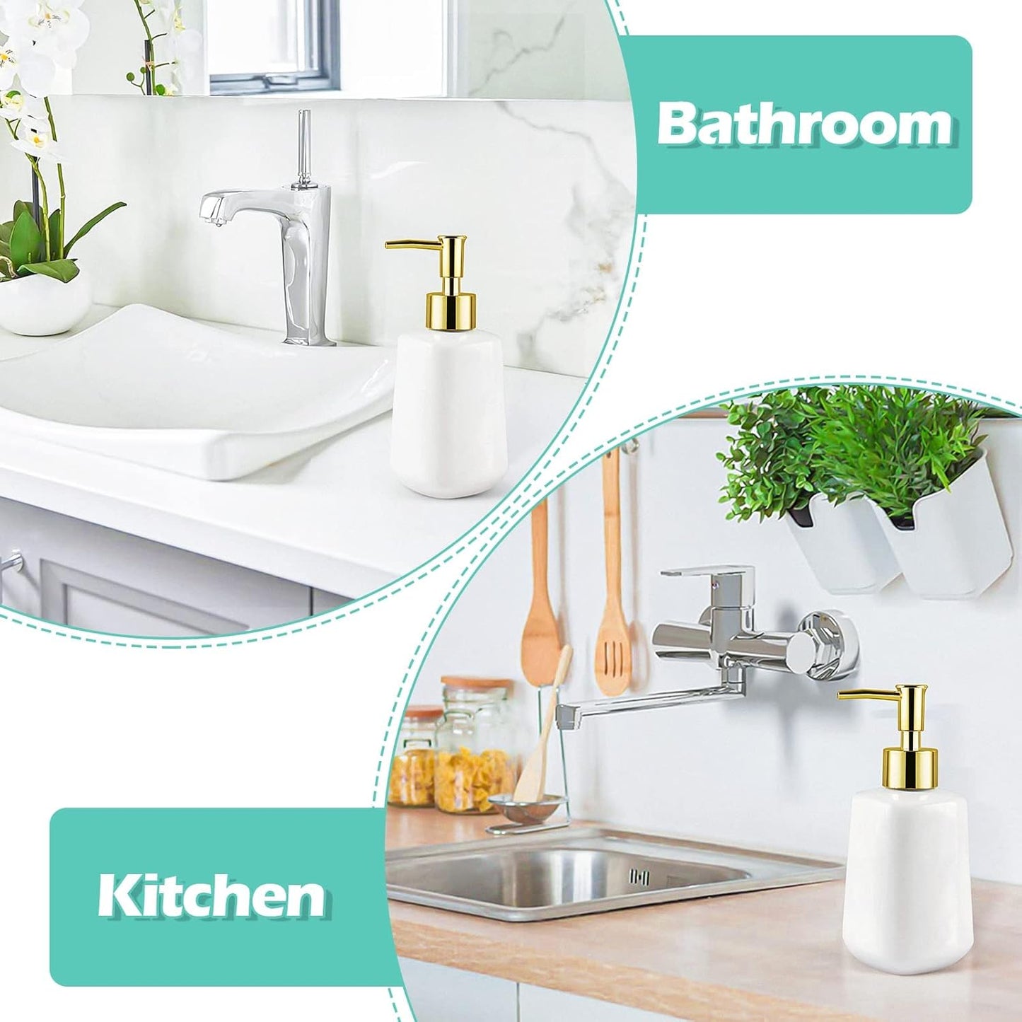 Natheeph Dish Soap Dispenser, Hand Soap Dispenser Ceramic Bottle, Refillable Liquid Great for Kitchen Dish Soap, Hand Soap, Essential Oil & Lotion (Bright White)