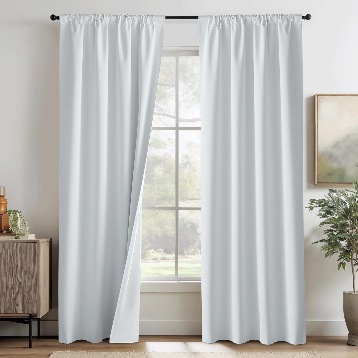 RYB HOME White Blackout Curtains for Bedroom, 100% Blackout Thermal Insulated Noise Reducing Curtains for Living Room Nursery, 42 inches Wide by 84 inches Long, 2 Panels Set