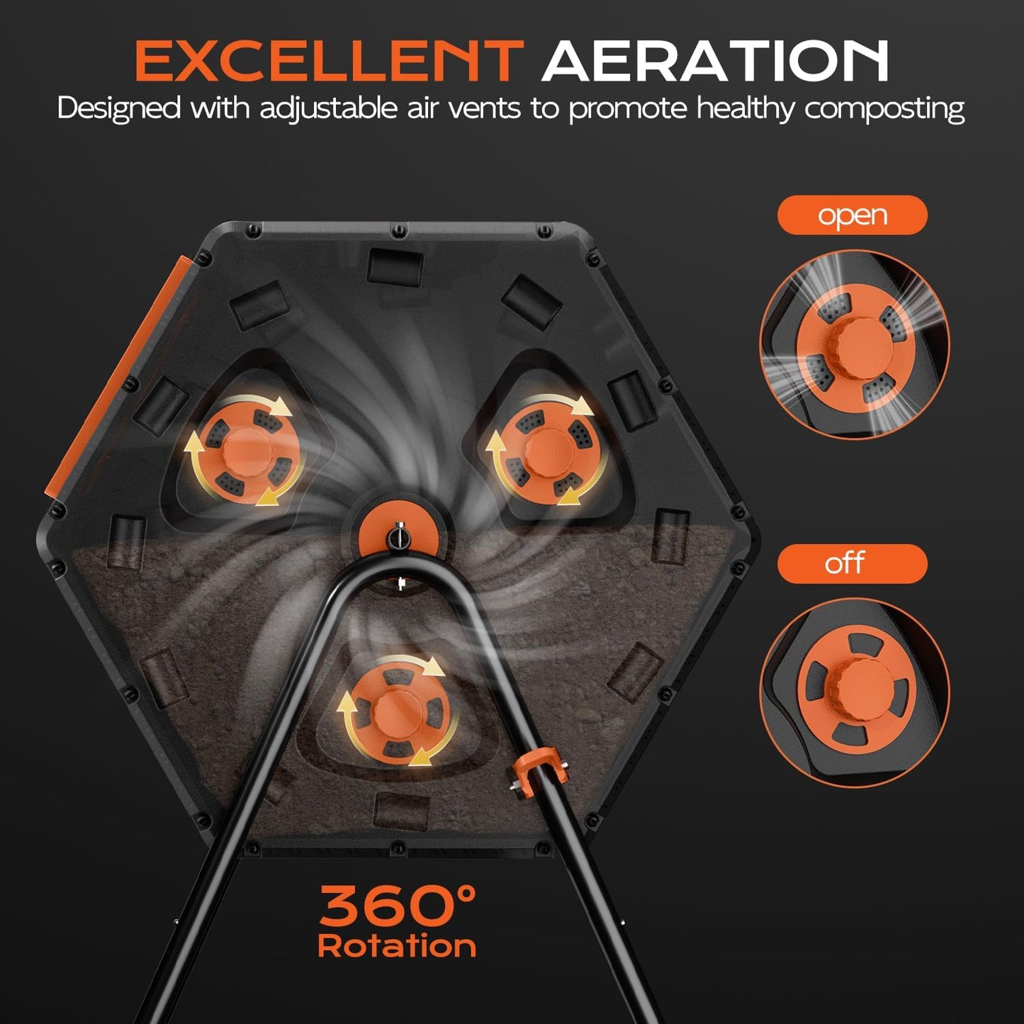 Compost Bin Outdoor 45 Gallon/170L, Fast Assemble Compost Tumbler, 360°Rotating Dual Chamber Large Composter for Outside, Garden, Backyard, and Yard