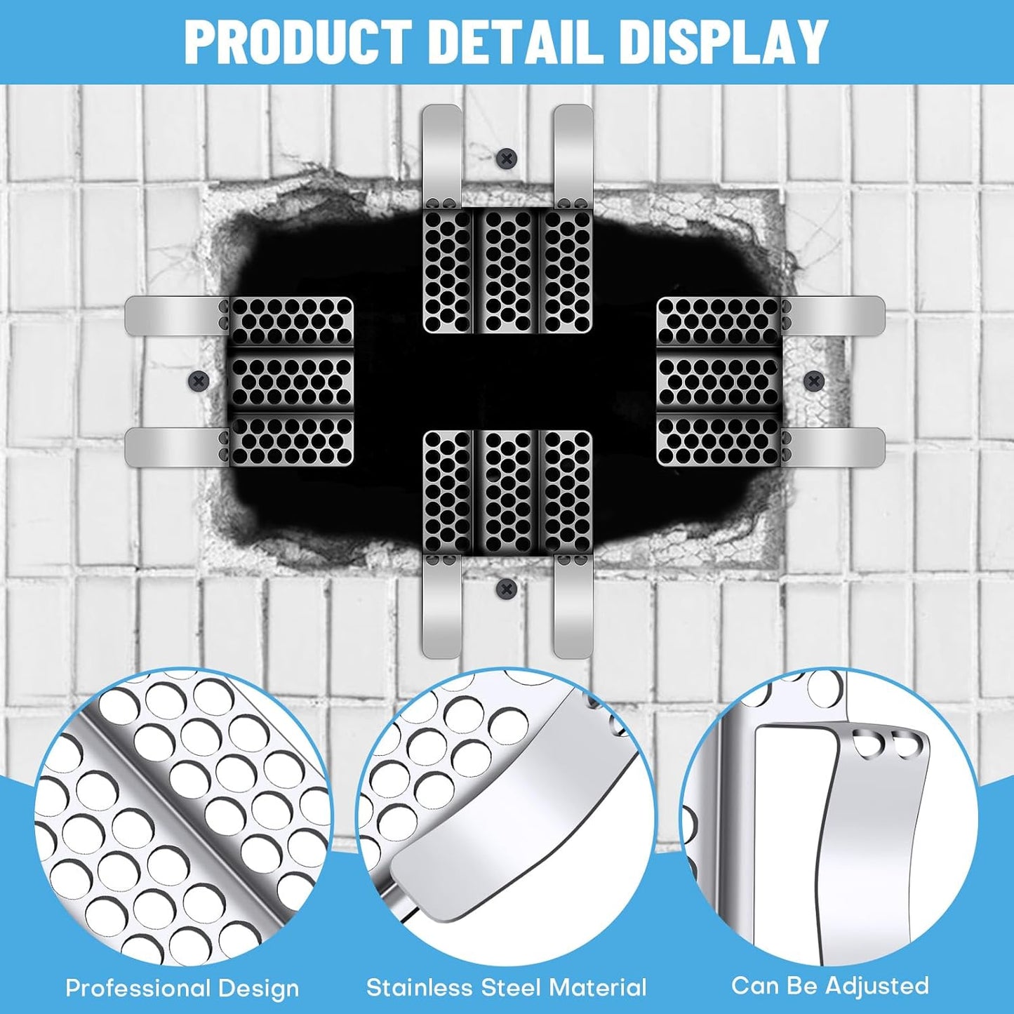 Drywall Repair Clips, 8 Pack Stainless Steel Wall Patch Kit with 16 Screws for 1/2 Inch Sheetrock, Professional Drywall Hole Repair Solution for DIY Home Repair