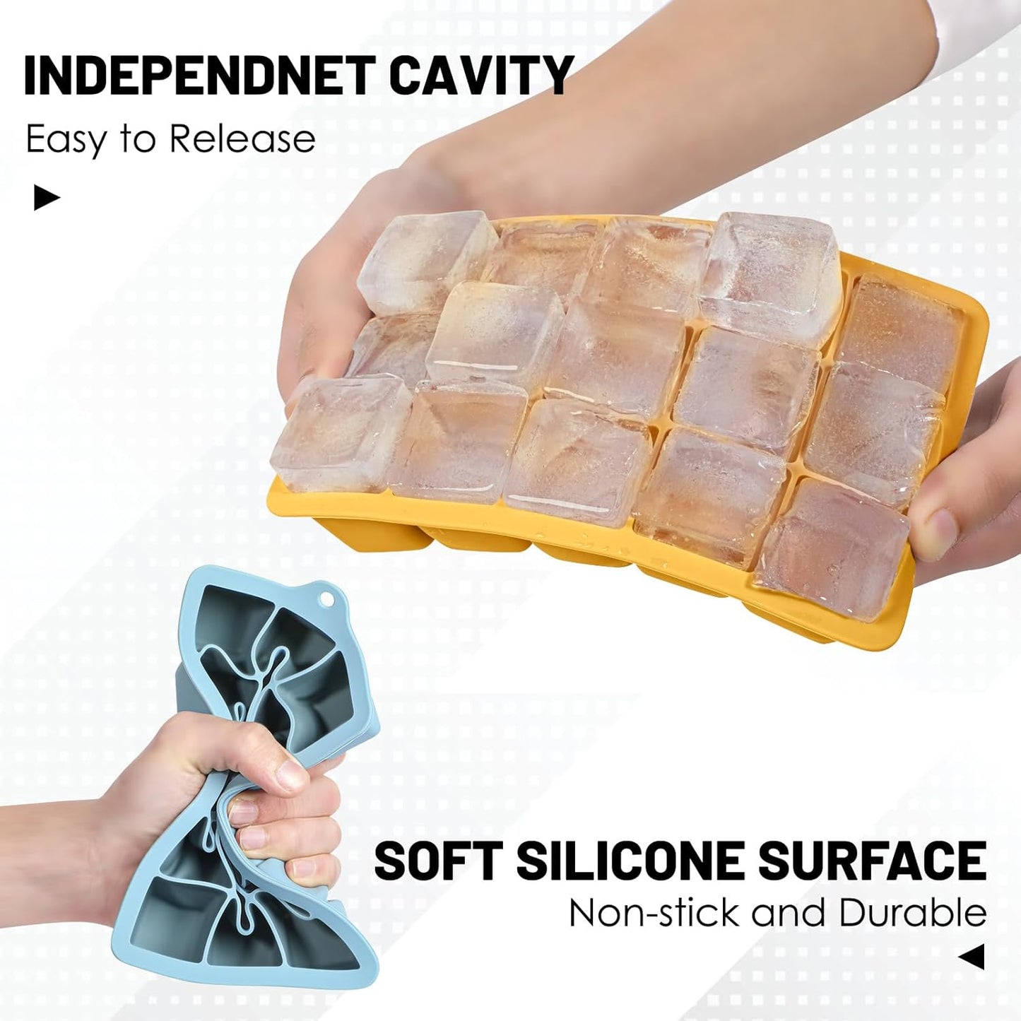 Silicone Ice Cube Trays 3Packs, Easy Release Ice Cube Molds with Lid, Freezer Stackable Ice Maker for Whiskey, Baby Food, BPA Free (3, Blue+Green+Yellow)