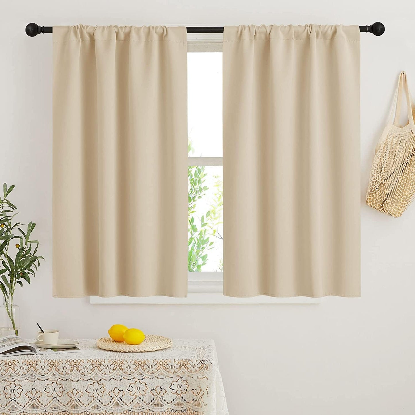 RYB HOME Small Window Curtains Blackout - Privacy Energy Saving Insulating Curtains Blinds for Bedroom Bathroom Basement Kids Nursery Kitchen, W 34 x L 48 inches, Biscotti Beige, 2 Panels
