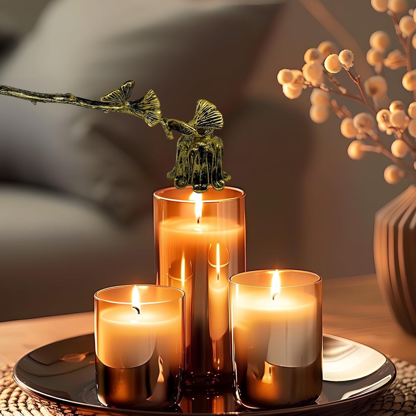 Candle Snuffer, Candlesnuffers Wick Snuffer Candle Extinguisher Accessory for Putting Out Extinguish Candle Wicks Flame Safely, Ginkgo Leaf Design Retro Gold