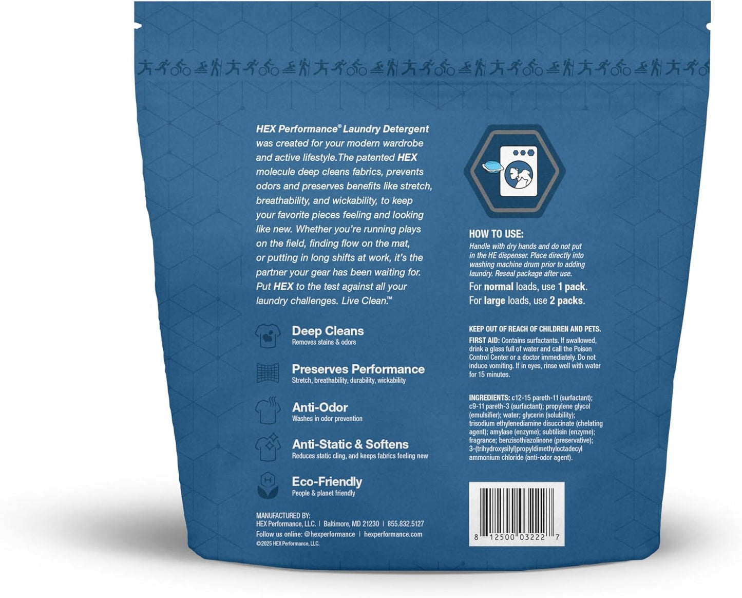 HEX Performance Laundry Packs, Fresh, 75ct - Designed for Activewear, Eco-Friendly, Concentrated Formula