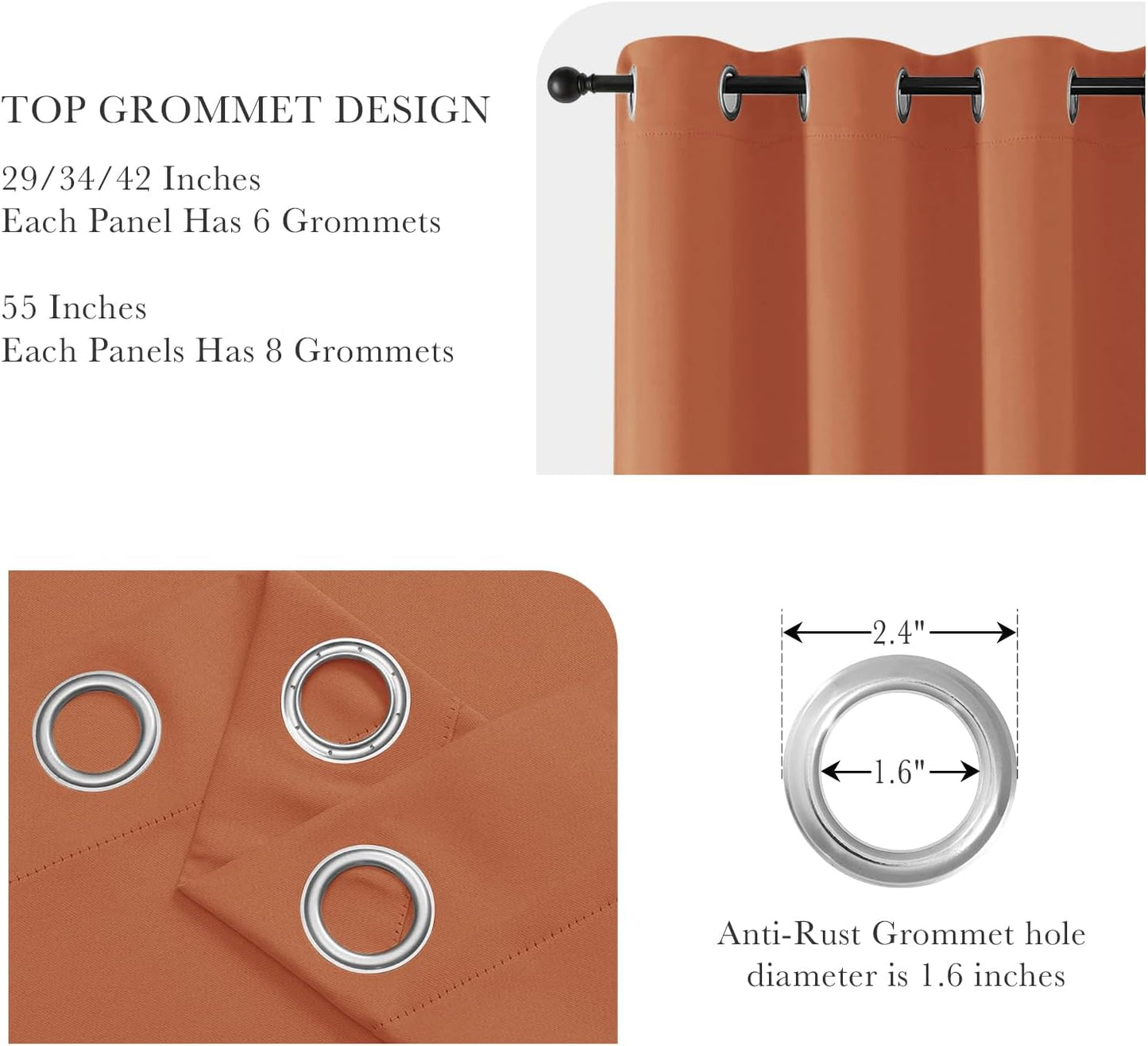 PONY DANCE Burnt Orange Short Blackout Curtains 36 inch Length for Kitchen, Privacy Small Black Out Grommet Half Window Drapes for Bathroom Cabinet Camper RV Bunk(W42 x L36 inch, 2 Panels)