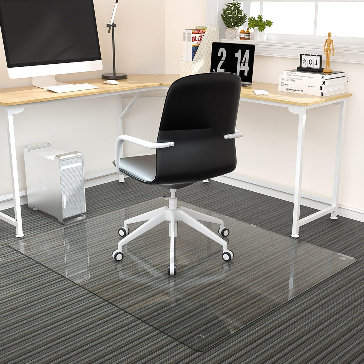 Tempered Glass Floor Mat for Office Chair, 36" x 46" Heavy Duty Hard Office Chair Mat, for Carpeted or Hard Floor, with 4 Anti-Slip Pads, Transparent