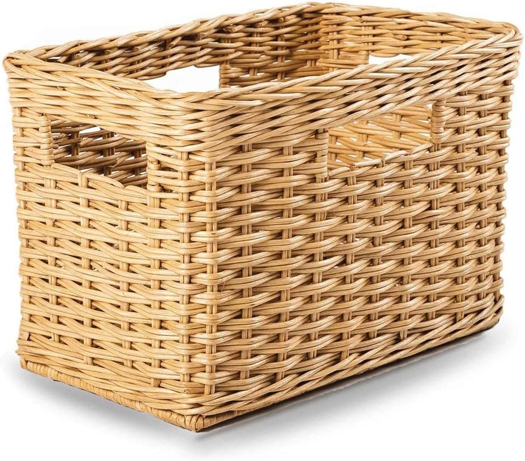 The Basket Lady Tall Rectangular Wicker Storage Basket, Small, 16.5 in L x 10.5 in W x 10.5 in H, Sandstone
