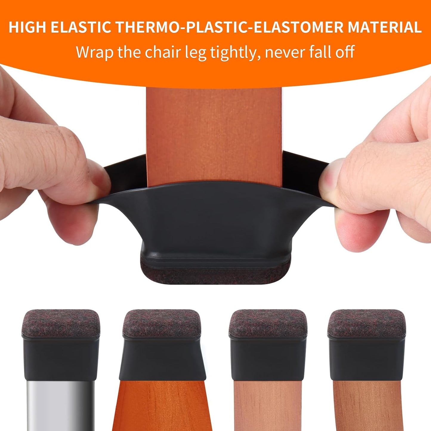 Ezprotekt 8 Pcs Rectangle Black Felt Chair Leg Floor Protectors for Hardwood Floors, Rectangle Silicone Chair Leg Caps, Furniture Leg Covers Cups for Chair Table (Fit L :1.3-1.7", W: 0.6-0.9")