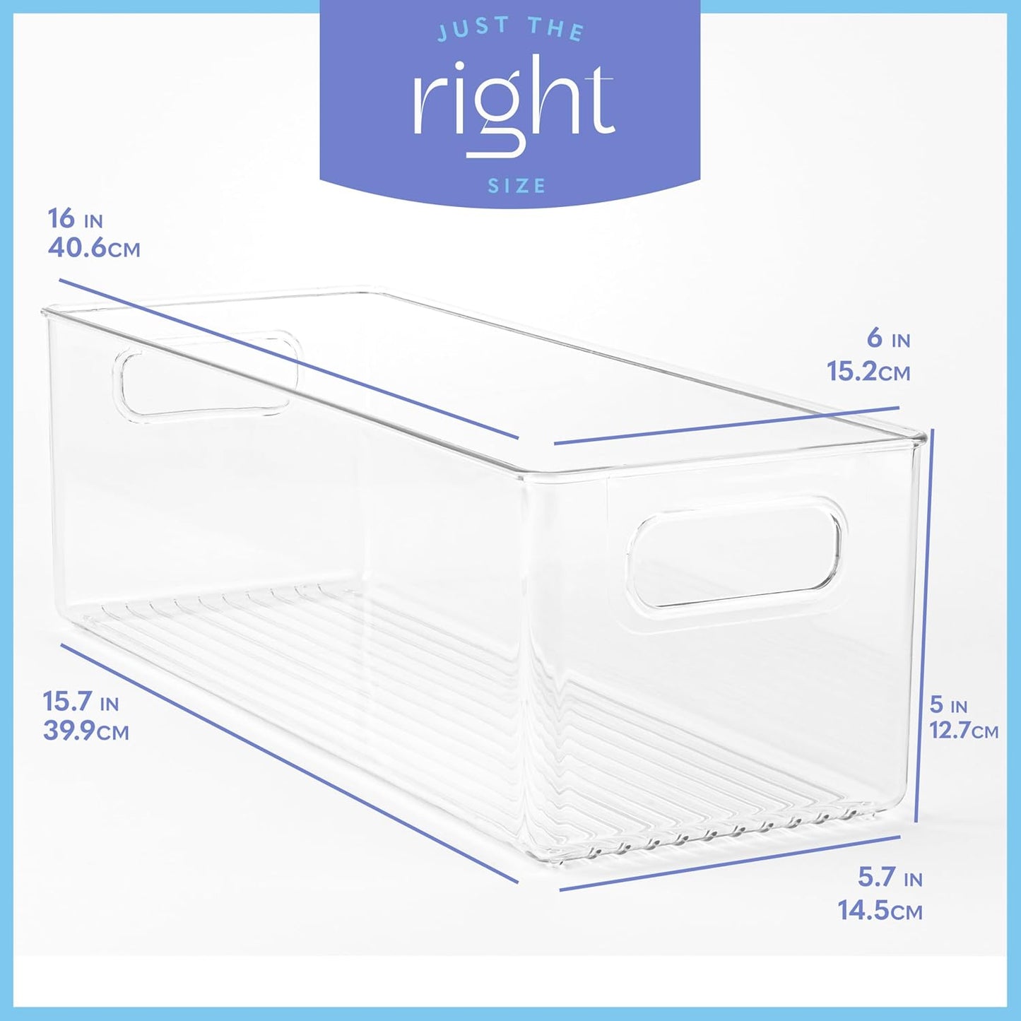 Plastic Food Storage Clear Container Bin with Handles for Organizing Kitchen, Pantry, Fridge, Freezer, Pantry,Bathroom. 16"x6"x5"