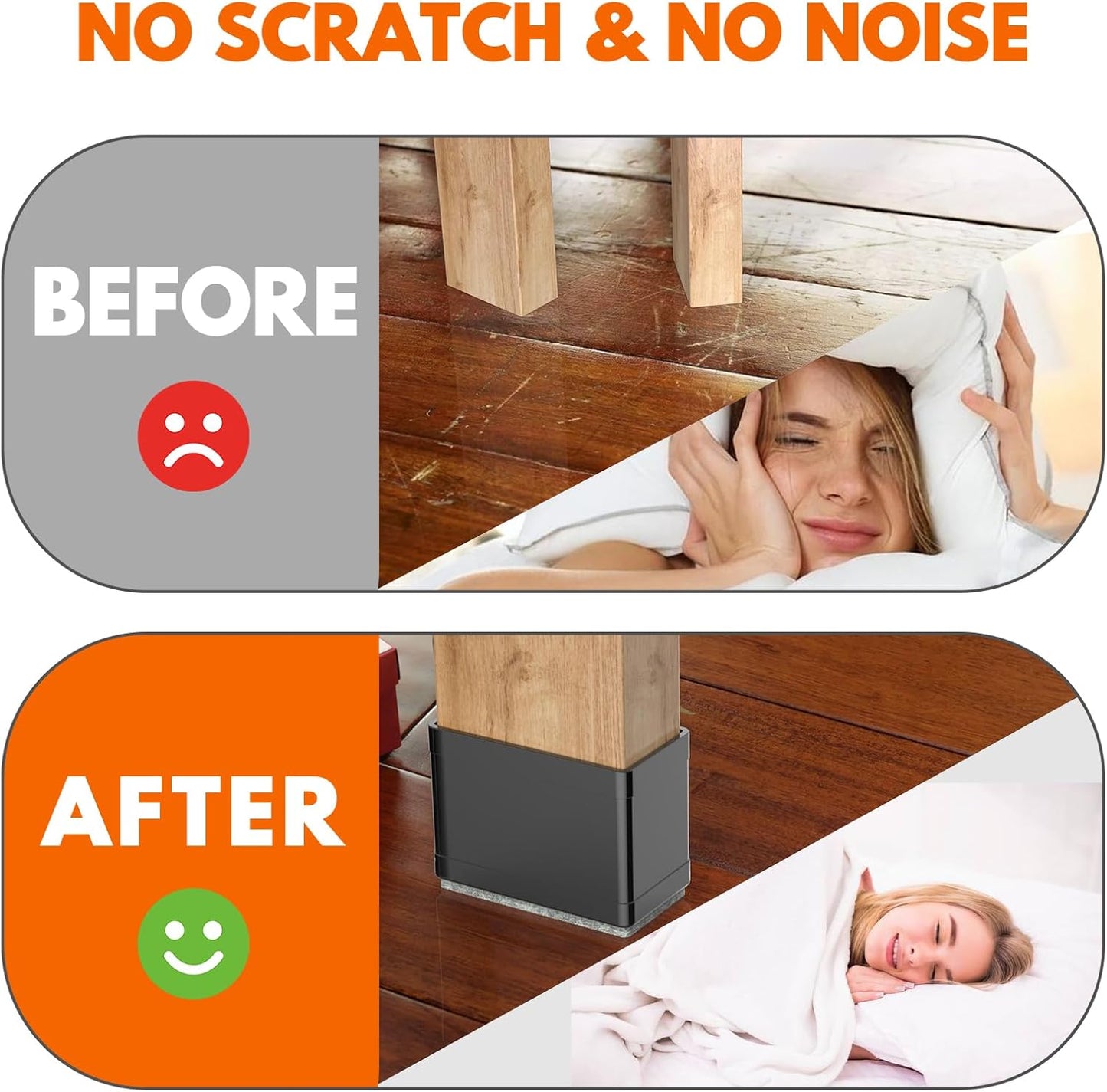 Rectangle Chair Leg Protectors for Hardwood Floors,16 PCS Silicone Covers to Protect Wood Tile Floors Felt Pads Furniture Leg Caps Reduce Noise. Easy to Move. (Black,2 x 3 Inch, Rectangular)