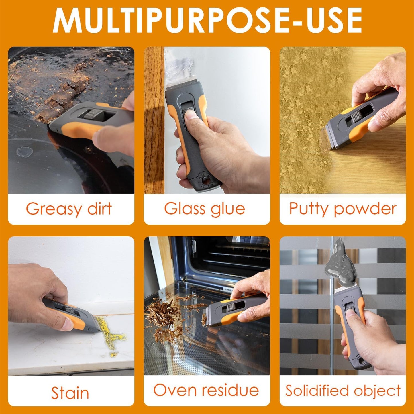 Razor Blade Scraper Tool with 15pcs Extra Blades, Cleaning Razor Scraper for Glass, Glass Top Stove Scraper for Oven Door, Cooktop Scraper, Glass Scraper Cleaning Paint from Glass (Gray)