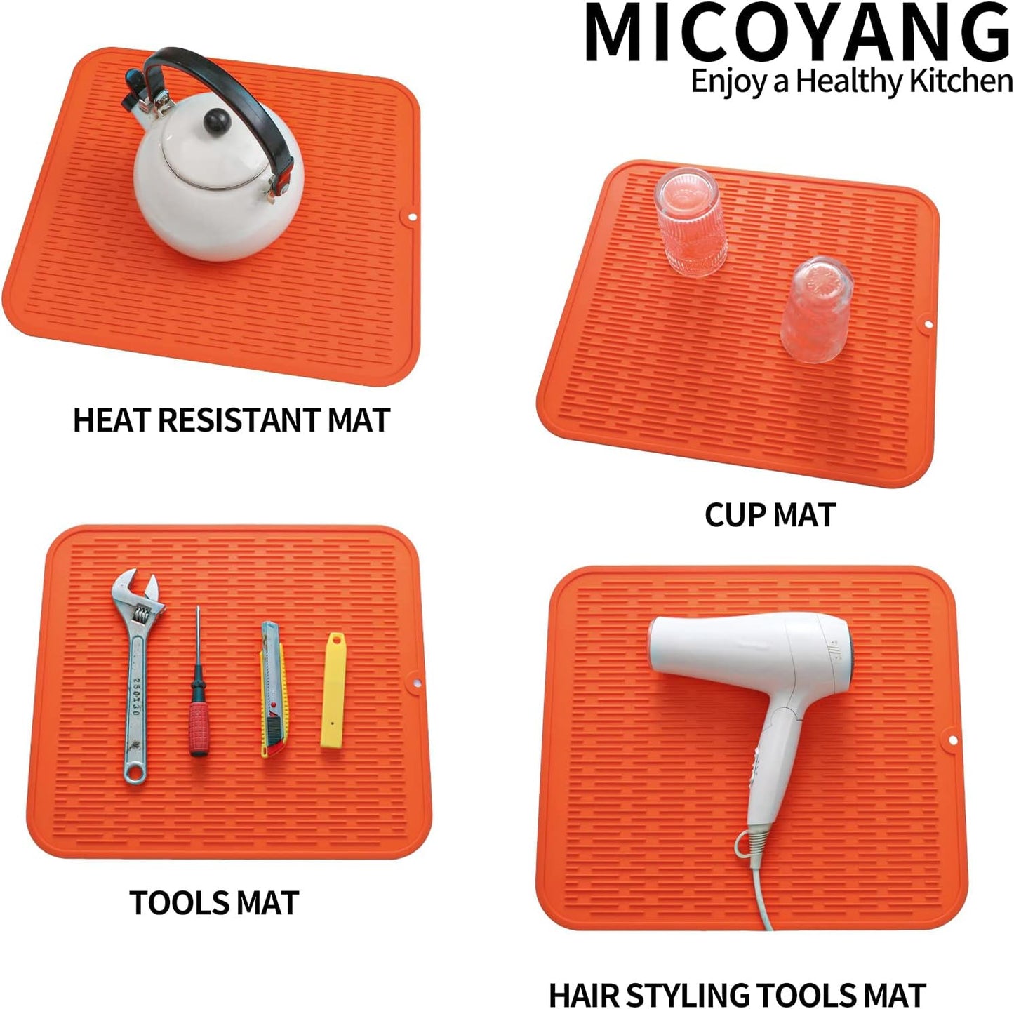 Silicone Dish Drying Mat for Multiple Usage,Easy clean,Eco-friendly,Heat-resistant Silicone Mat for Kitchen Counter or Sink,Refrigerator or Drawer Liner Orange XL 18 inches x 16 inches