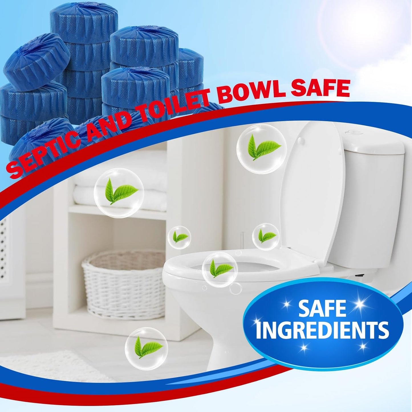 USKICH 40 Pack Toilet Bowl Cleaner Tablets,Blue Automatic Toilet Tank Cleaners, Long-Lasting Household Toilet Cleaners,Toilet flush Cleaning & Deodorizer