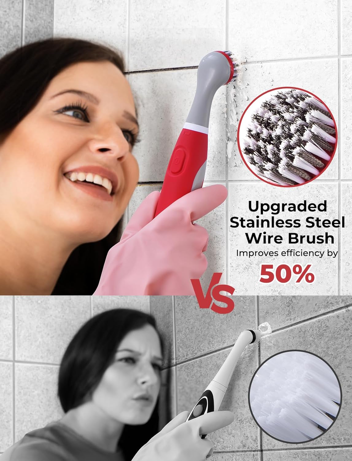 Sweepulire Electric Grout Brush, Battery Operated Power Scrubber with Stainless Steel Wire Brush, Multi-Purpose Tile Grout Cleaner Brush for Cleaning Grout, Tile, Corner, Kitchen, Shower, Tight Space