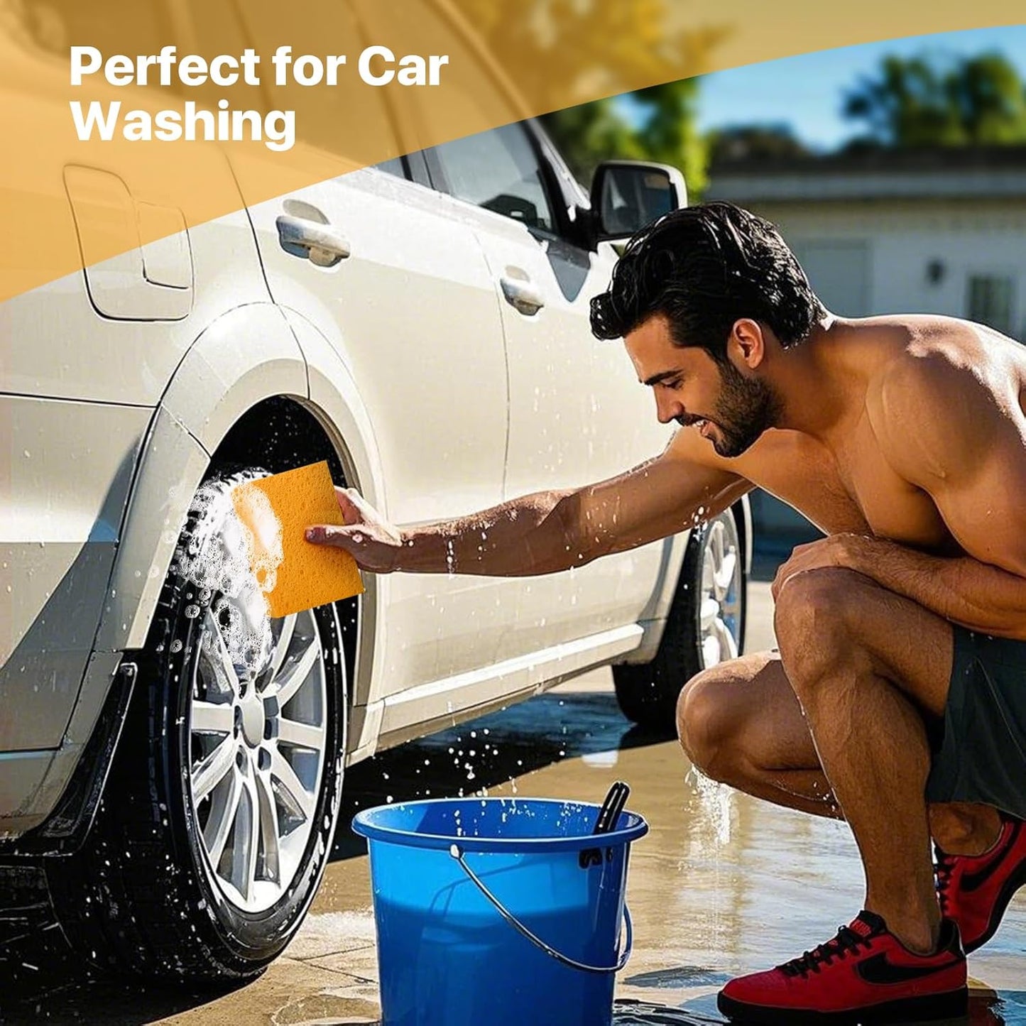 4 PCS Large Natural Cellulose Sponges 6x4x2 Inch - Super Absorbent and Biodegradable, Perfect for Home & Kitchen Cleaning, Boat Bail, Car Washing