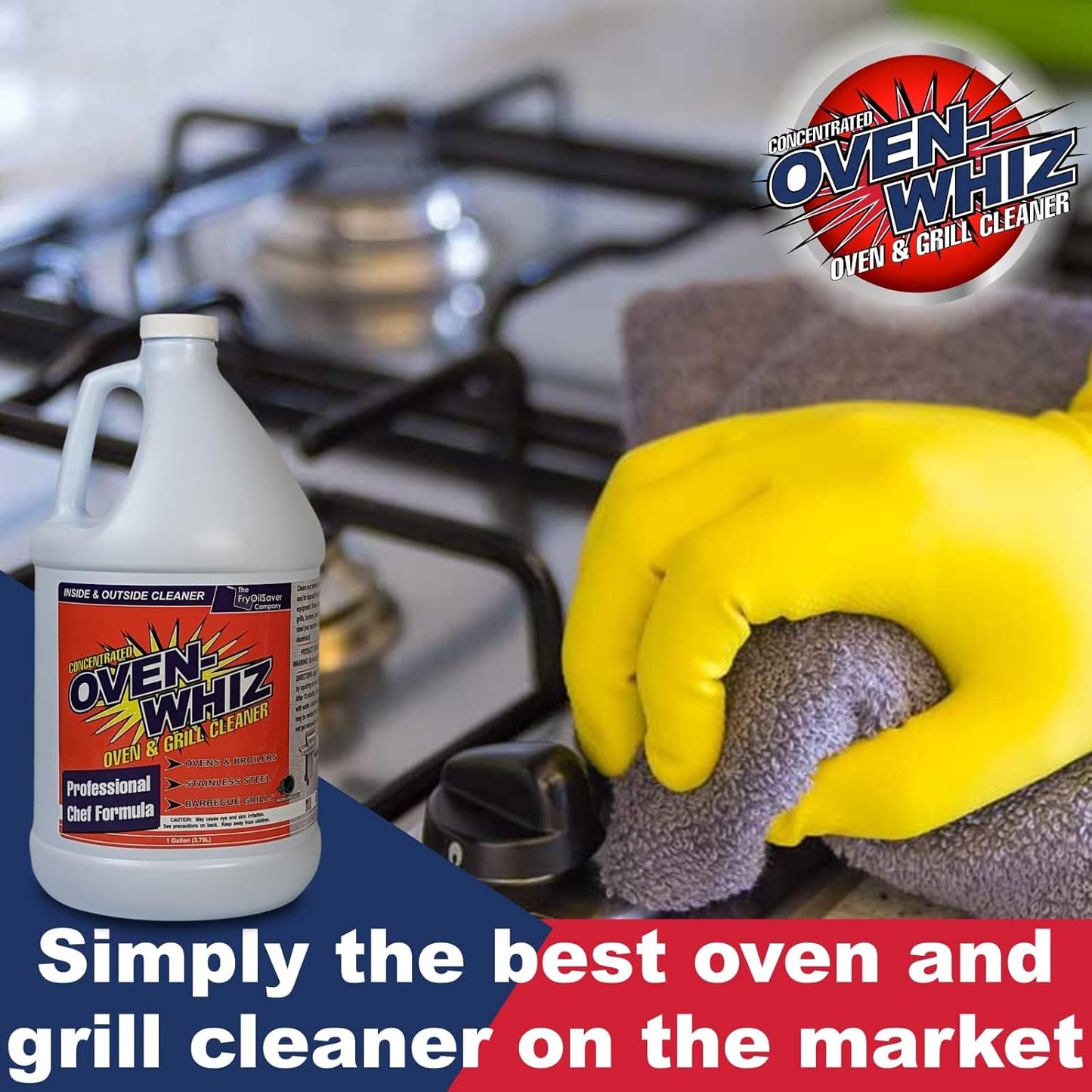 4 x 1 Gallon (512 Oz.) Oven-Whiz Oven & Grill Cleaner by FryOilSaver Co., Tough Stain Buildup, Grease & Food Burnt Eliminator for BBQ Grill, Ovens, Stainless Steel for Home Kitchen, Restaurant & Diner