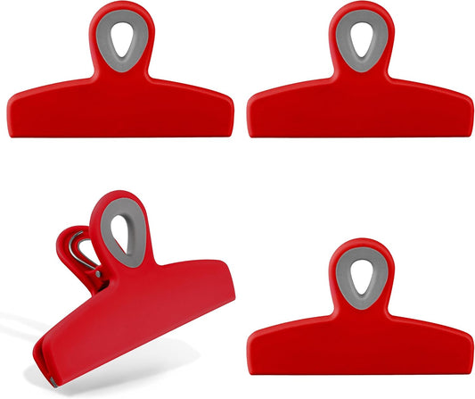 COOK WITH COLOR Bag Clips - Heavy Duty Chip Clip and Refrigerator Magnet Clips for Food Storage with Air Tight Seal Grip, Red, Pack of 4 Large Clips