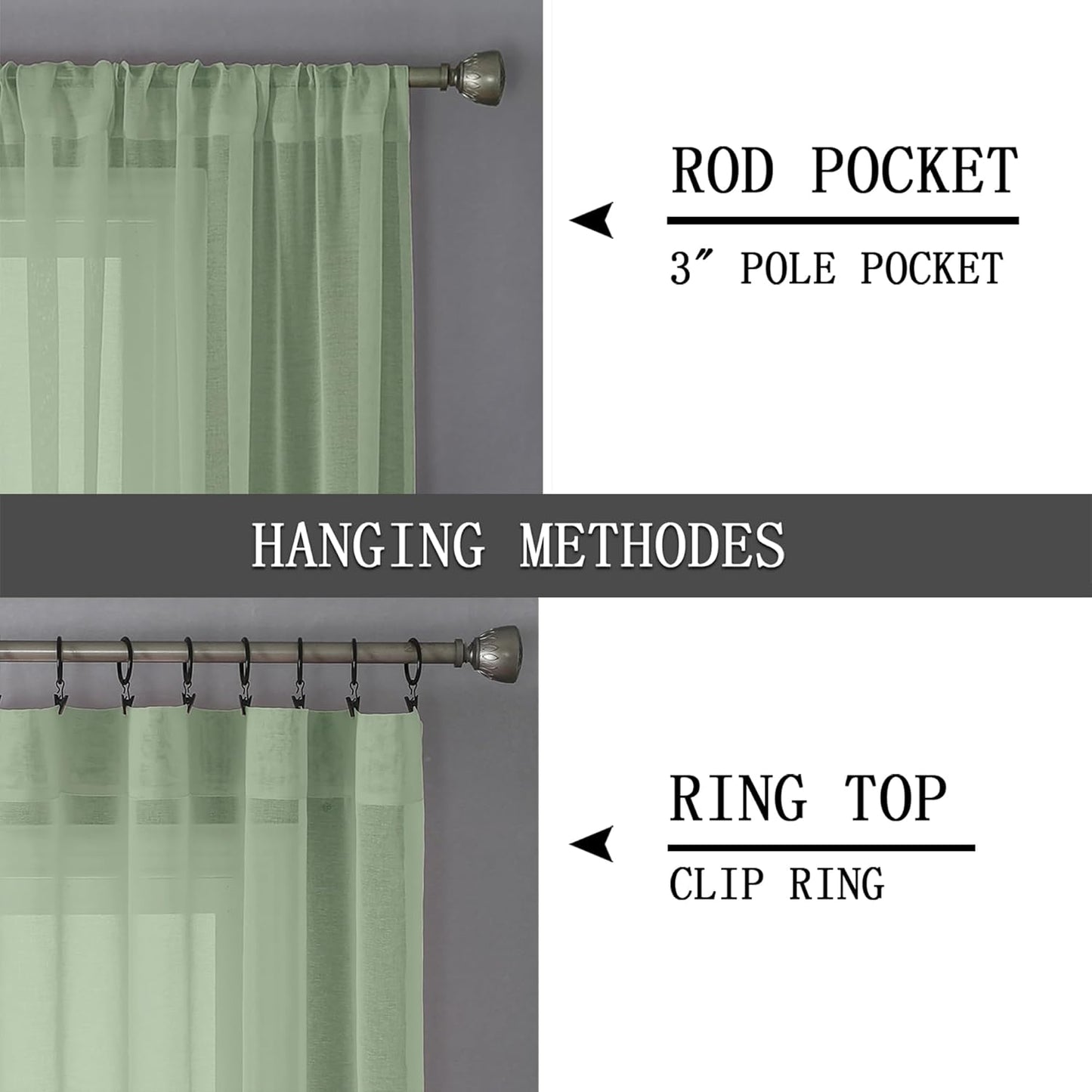 Tollpiz Sheer Curtain Linen Textured Living Room Curtains Sheer Light Filtering Rod Pocket Voile Curtain for Bedroom, 54 x 72 inches Long, Sage Green, Set of 2 Panels