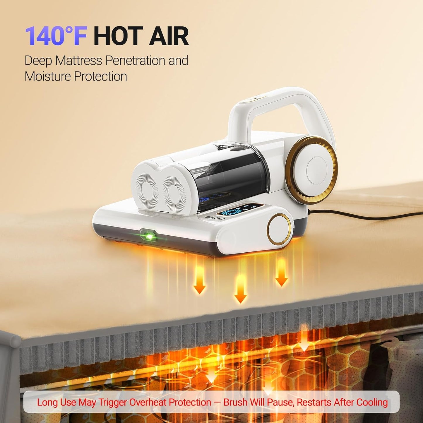 FEPPO Mattress Vacuum Cleaner, 16Kpa Bed Vacuum Cleaner with 253.7nm UV-C Light, 140°F Heat, HEPA Filter & Ultrasonic, Versatile Handheld Vacuums for Bed, Sofa, Couch, Crib(Corded, 500W)