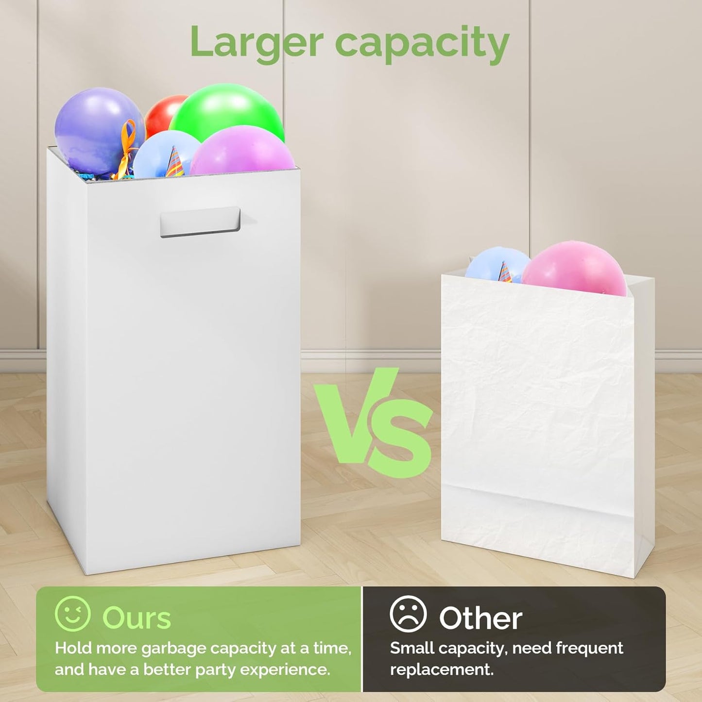 Extra Strong Corrugated Cardboard Portable Garbage Can, 4 Pack Reuseable and Disposeable Extra Large Trash Cans, 13 Gallon (21.6" H x 13.5" W x 10" D), Recycled Garbage Can and Recycling Bins, White