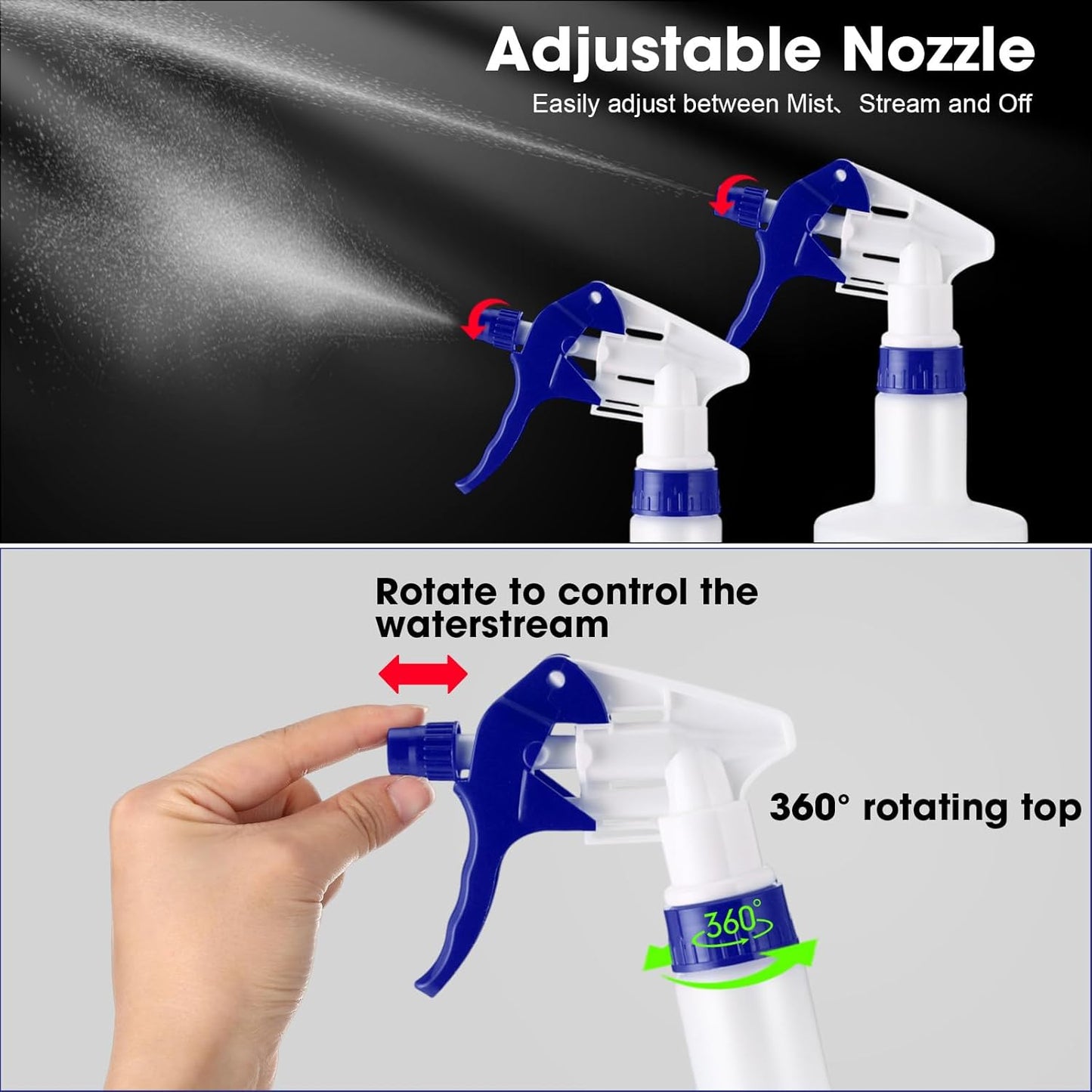 Eccliy 12 Pcs 16 Oz Plastic Spray Bottle, Adjustable Empty Reusable Sprayer for Cleaning, Planting, Water, Bathroom and Kitchen, BBQ, Commercial and Residential(Blue & White,Measurement)