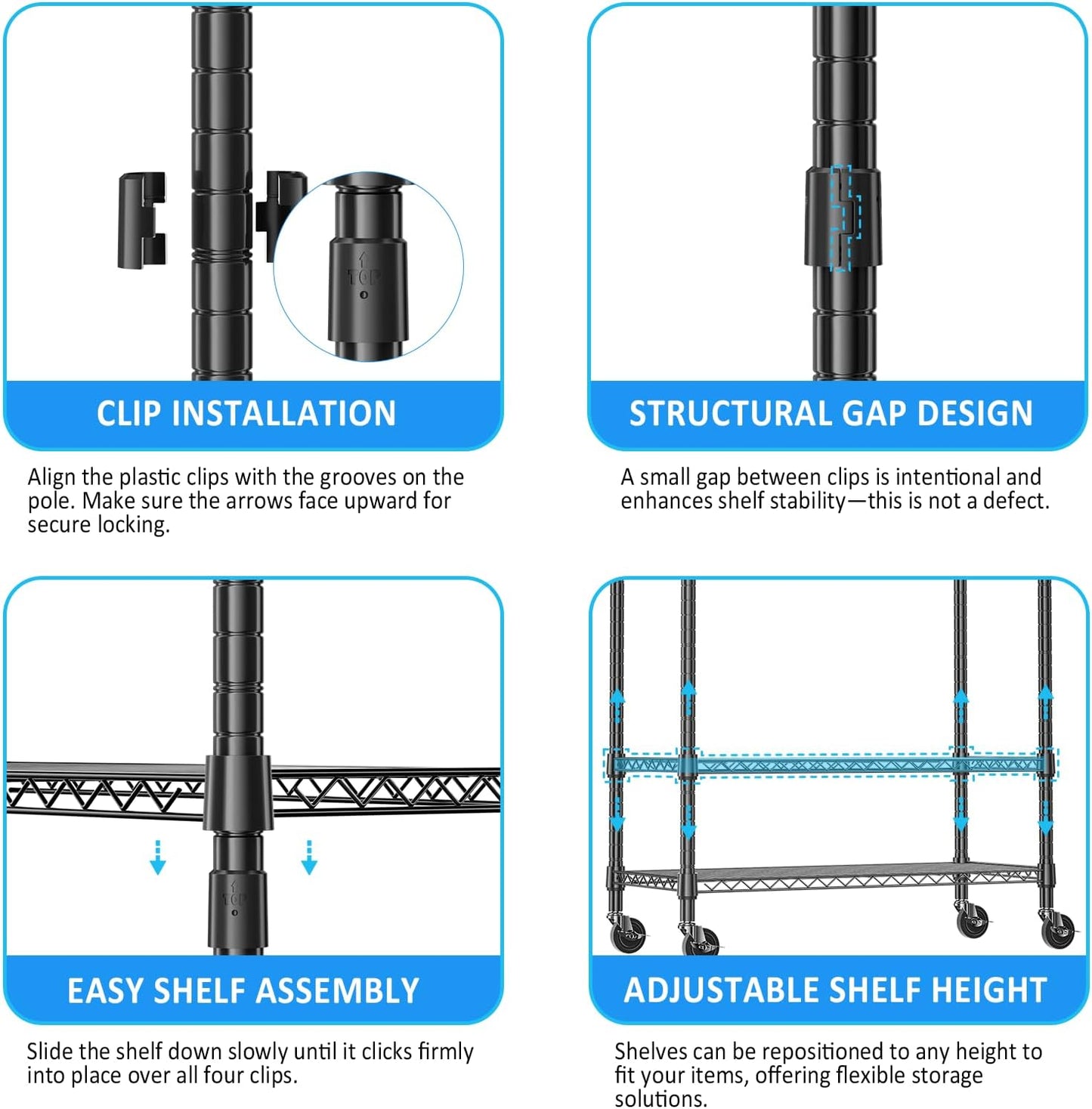 IZEUK Heavy Duty Rolling Garment Rack with 3 Adjustable Wire Shelves, Hanging Rod & Side Hooks - Mobile Clothes Rack with Wheels, 29.5" W x 15.7" D x 75" H, Black
