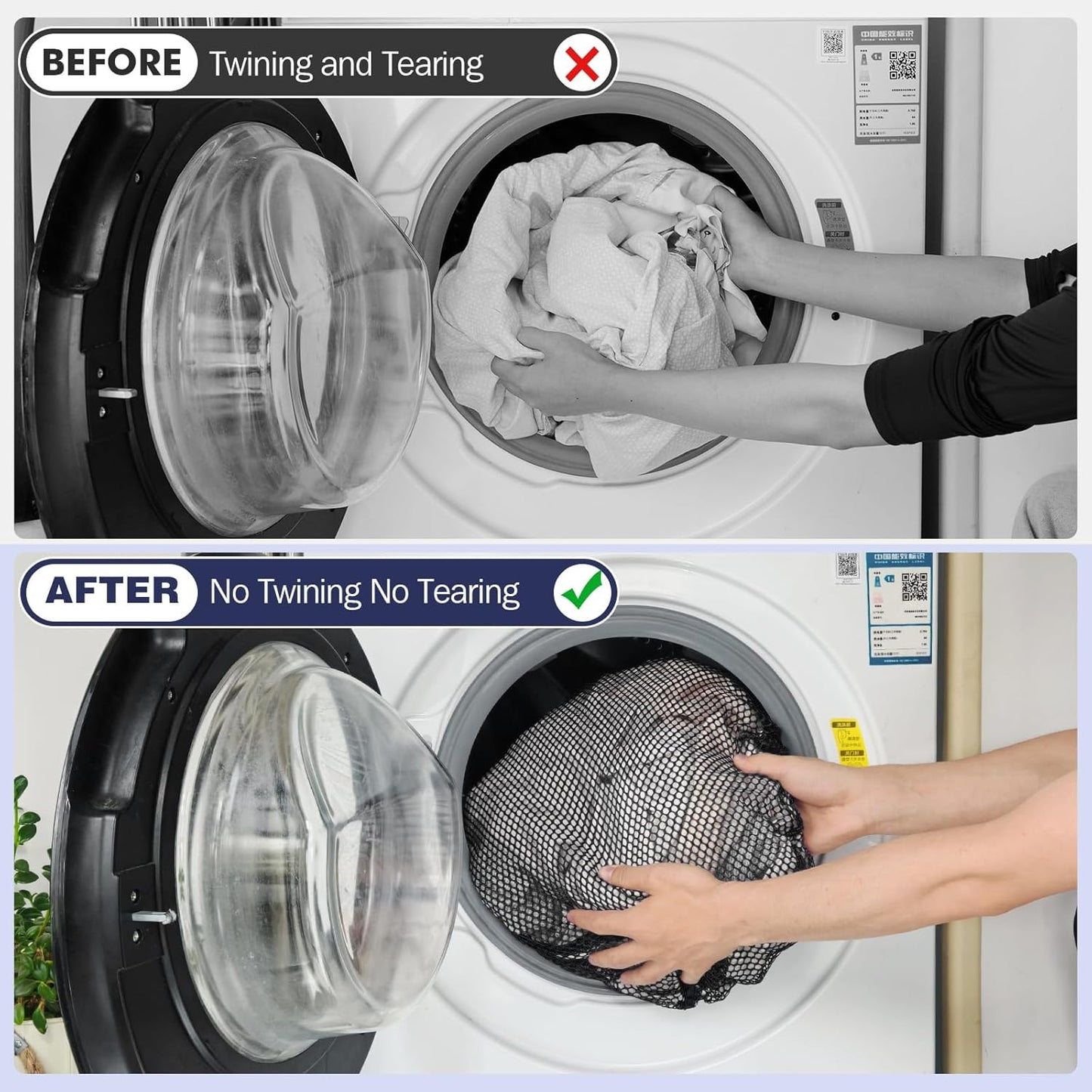 4Pcs Mesh Laundry Bags Washing Machine Mesh Wash Bags Jumbo for Delicates Clothes,Bed Linen,Toys with Drawstring Closure Sturdy (Black, Pack 4 Pcs)