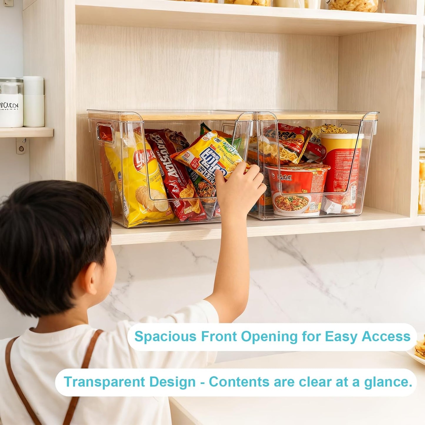 Stackable Trash Bag Dispenser with Bamboo Lid 2 Pack Clear Plastic Garbage Bag Holder, Potato Onion Storage, Kitchen Organizer for Countertop, Under Sink, Pantry